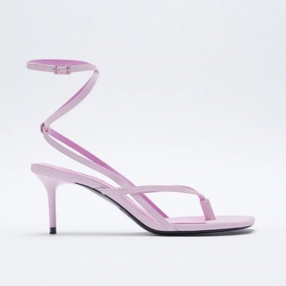 ZARA Heeled Leather Square Toe Sandals Mauve - Picture 1 of 9